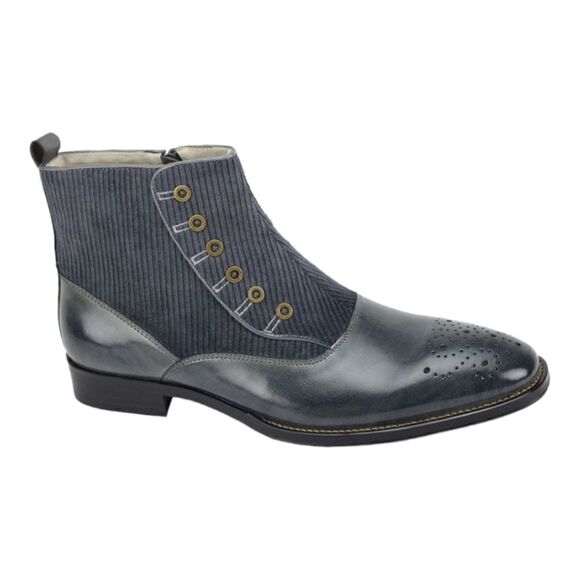 MEN'S GIOVANNI KENDRICK GREY LEATHER DRESS BOOT WITH WOOL FELT ACCENTS. - Picture 2 of 2